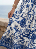 Women's Floral Border Print Maxi – V Neck Sleeveless Wedding Guest Dress