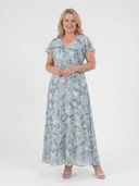 Women's Floral Chiffon Maxi Dress – V Neck Flutter Sleeve Wedding Guest