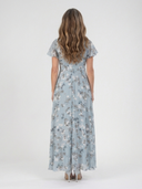 Women's Floral Chiffon Maxi Dress – V Neck Flutter Sleeve Wedding Guest