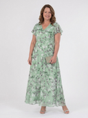 Women's Floral Chiffon Maxi Dress – V Neck Flutter Sleeve Wedding Guest
