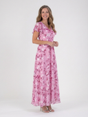 Women's Floral Chiffon Maxi Dress – V Neck Flutter Sleeve Wedding Guest