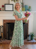 Women's Floral Chiffon Maxi Dress – V Neck Flutter Sleeve Wedding Guest