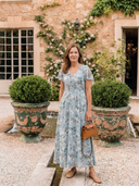 Women's Floral Chiffon Maxi Dress – V Neck Flutter Sleeve Wedding Guest