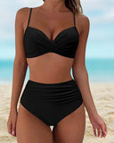 Women's Floral Crossover Bikini Set – High Waist Ruched Bottom Swimwear