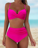 Women's Floral Crossover Bikini Set – High Waist Ruched Bottom Swimwear
