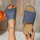 Women's Floral Cutout Slide Sandals – Open Toe Flat Summer Beach Shoes