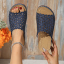 Women's Floral Cutout Slide Sandals – Open Toe Flat Summer Beach Shoes