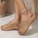 Women's Floral Cutout Slide Sandals – Open Toe Flat Summer Beach Shoes