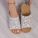 Women's Floral Cutout Slide Sandals – Open Toe Flat Summer Beach Shoes