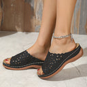 Women's Floral Cutout Slide Sandals – Open Toe Flat Summer Beach Shoes