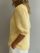 Women's Floral Embossed Blouse – Peter Pan Collar Half Sleeve Button Front Top