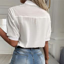 Women's Floral Embroidered Blouse – V Neck Short Sleeve Eyelet Button Top
