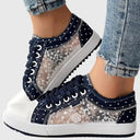 Women's Floral Embroidered Mesh Low Top Sneakers – Lace Up Zip Casual Flatform