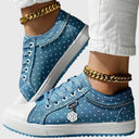 Women's Floral Embroidered Mesh Low Top Sneakers – Lace Up Zip Casual Flatform