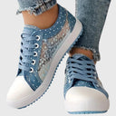 Women's Floral Embroidered Mesh Low Top Sneakers – Lace Up Zip Casual Flatform