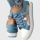 Women's Floral Embroidered Mesh Low Top Sneakers – Lace Up Zip Casual Flatform