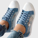 Women's Floral Embroidered Mesh Low Top Sneakers – Lace Up Zip Casual Flatform