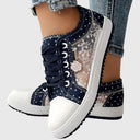 Women's Floral Embroidered Mesh Low Top Sneakers – Lace Up Zip Casual Flatform