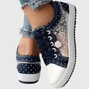 Women's Floral Embroidered Mesh Low Top Sneakers – Lace Up Zip Casual Flatform