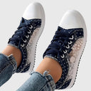 Women's Floral Embroidered Mesh Low Top Sneakers – Lace Up Zip Casual Flatform