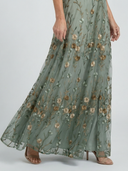 Women's Floral Embroidered Wrap Maxi Dress – V Neck Flutter Sleeve Wedding Guest