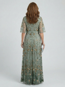 Women's Floral Embroidered Wrap Maxi Dress – V Neck Flutter Sleeve Wedding Guest