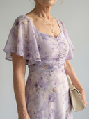 Women's Floral Flutter Sleeve Maxi – Ruched Sweetheart Bodice Wedding Dress