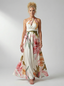 Women's Floral Halter Maxi Dress – Twisted Neck Sleeveless A-Line Wedding Guest