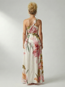 Women's Floral Halter Maxi Dress – Twisted Neck Sleeveless A-Line Wedding Guest