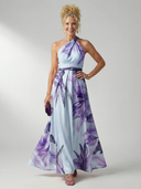 Women's Floral Halter Maxi Dress – Twisted Neck Sleeveless A-Line Wedding Guest