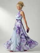 Women's Floral Halter Maxi Dress – Twisted Neck Sleeveless A-Line Wedding Guest
