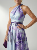 Women's Floral Halter Maxi Dress – Twisted Neck Sleeveless A-Line Wedding Guest