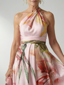Women's Floral Halter Maxi Dress – Twisted Neck Sleeveless A-Line Wedding Guest