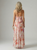 Women's Floral Halter Maxi – Gathered Keyhole Neck Wedding Guest Dress