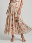 Women's Floral Halter Midi Dress – Sleeveless Pleated Skirt Belt Waist