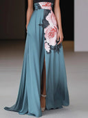 Women's Floral Halter Neck Maxi Dress – A-Line Side Slit Sleeveless Formal