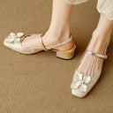 Women's Floral Jacquard Mary Jane Pumps – Square Toe Pearl Petal Ornament Block Heel