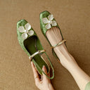 Women's Floral Jacquard Mary Jane Pumps – Square Toe Pearl Petal Ornament Block Heel