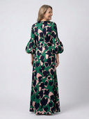 Women's Floral Maxi – Deep V Neck Balloon Sleeve Tie Waist Wedding Guest Dress