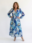 Women's Floral Maxi – Deep V Neck Long Puff Sleeve Tiered Wedding Guest Dress