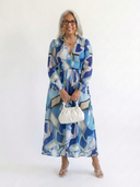 Women's Floral Maxi – Deep V Neck Long Puff Sleeve Tiered Wedding Guest Dress