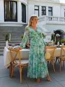 Women's Floral Maxi – Deep V Neck Long Puff Sleeve Tiered Wedding Guest Dress
