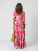 Women's Floral Maxi – Deep V Neck Short Puff Sleeve Tiered Wedding Guest Dress