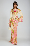 Women's Floral Maxi Dress – Bateau Neck Bell Sleeve Column Wedding Guest Gown
