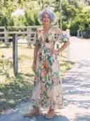 Women's Floral Maxi Dress – Cold Shoulder Puff Sleeve V Neck Wedding Guest