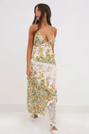 Women's Floral Maxi Dress – Deep V Neck Lace Trim Ruffle Spaghetti Strap Sundress