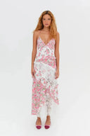 Women's Floral Maxi Dress – Deep V Neck Lace Trim Ruffle Spaghetti Strap Sundress