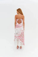 Women's Floral Maxi Dress – Deep V Neck Lace Trim Ruffle Spaghetti Strap Sundress