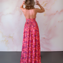 Women's Floral Maxi Dress – Halter Neck Cutout Waist Front Slit Formal Evening