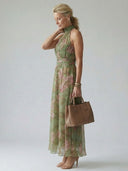 Women's Floral Maxi Dress – Halter Neck Gathered Sleeveless Wedding Guest